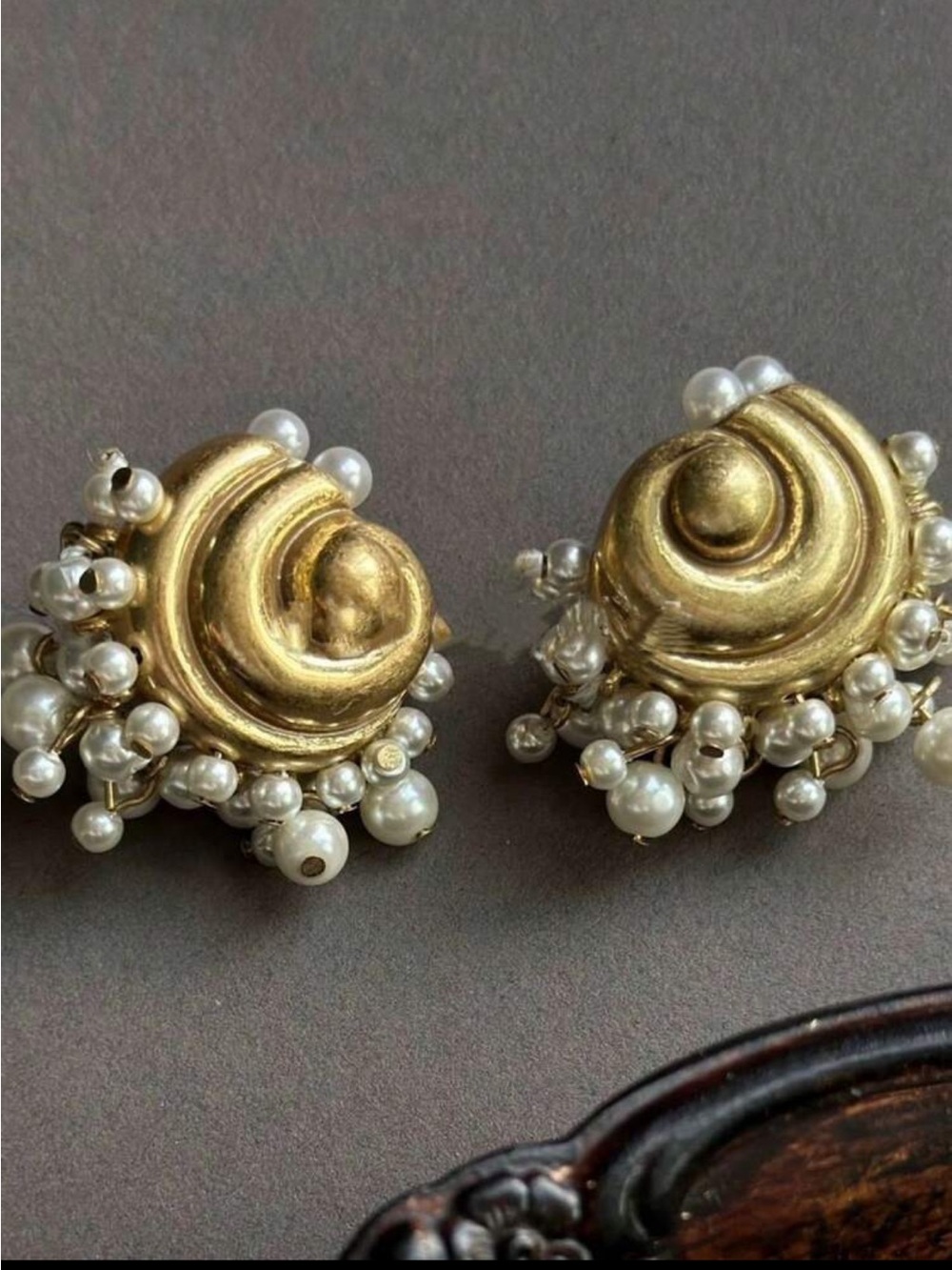 Gold-Tone Spiral Pearl Cluster Earrings